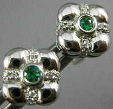 ESTATE .15CT DIAMONDS & AAA EMERALD 14KT WHITE GOLD FLOWER SQUARE STUD EARRINGS