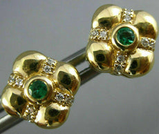 ESTATE .20CT DIAMOND & AAA EMERALD 14KT YELLOW GOLD FLOWER SQUARE STUD EARRINGS