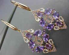 ESTATE 10.0CT MULTI GEM 14KT ROSE GOLD OPEN FILIGREE TEAR DROP HANGING EARRINGS