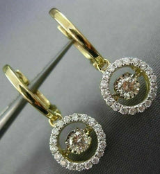 ESTATE .53CT DIAMOND 14K YELLOW GOLD 3D SOLITAIRE HALO FLOATING HANGING EARRINGS