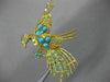 ANTIQUE EXTRA LARGE AAA TURQUOISE 18KT YELLOW GOLD 3D FLYING BIRD BROOCH PIN
