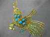 ANTIQUE EXTRA LARGE AAA TURQUOISE 18KT YELLOW GOLD 3D FLYING BIRD BROOCH PIN