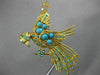 ANTIQUE EXTRA LARGE AAA TURQUOISE 18KT YELLOW GOLD 3D FLYING BIRD BROOCH PIN