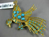 ANTIQUE EXTRA LARGE AAA TURQUOISE 18KT YELLOW GOLD 3D FLYING BIRD BROOCH PIN