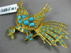 ANTIQUE EXTRA LARGE AAA TURQUOISE 18KT YELLOW GOLD 3D FLYING BIRD BROOCH PIN
