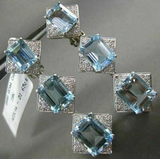 ESTATE LARGE 34.65CT DIAMOND & AAA AQUAMARINE 18K WHITE GOLD 3D HANGING EARRINGS