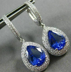 ESTATE LARGE 7.0CT DIAMOND & AAA TANZANITE 14KT WHITE GOLD DOUBLE HALO EARRINGS