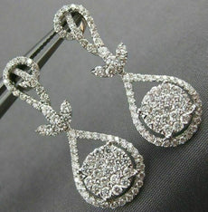 ESTATE LARGE 1.63CT DIAMOND 18KT WHITE GOLD 3D TEAR DROP LEAF HANGING EARRINGS