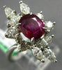 ANTIQUE LARGE 2.30CT DIAMOND & AAA RUBY 18KT WHITE GOLD 3D OVAL FLOWER FUN RING
