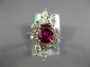 ANTIQUE LARGE 2.30CT DIAMOND & AAA RUBY 18KT WHITE GOLD 3D OVAL FLOWER FUN RING