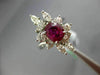 ANTIQUE LARGE 2.30CT DIAMOND & AAA RUBY 18KT WHITE GOLD 3D OVAL FLOWER FUN RING