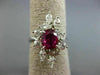 ANTIQUE LARGE 2.30CT DIAMOND & AAA RUBY 18KT WHITE GOLD 3D OVAL FLOWER FUN RING