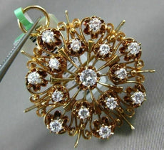 ANTIQUE EXTRA LARGE 1.75CT DIAMOND 18KT YELLOW GOLD 3D FLOWER FUN PENDANT BROOCH