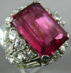 ANTIQUE EXTRA LARGE 10.8CT DIAMOND & AAA RUBELLITE PLATINUM 3D CLUSTER FUN RING
