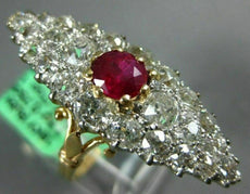 ANTIQUE EXTRA LARGE 4.25CT OLD MINE DIAMOND & AAA RUBY 18KT 2 TONE GOLD FUN RING
