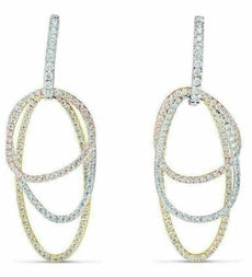 ESTATE LARGE 1.70CT DIAMOND 18K TRI COLOR GOLD MULTI SHAPE INTERTWINING EARRINGS