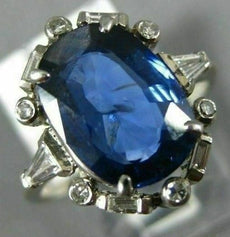 ANTIQUE LARGE 4.25CT DIAMOND & AAA SAPPHIRE 14KT WHITE GOLD HALO ENGAGEMENT RING