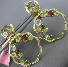 ESTATE LARGE 5.23 DIAMOND & MULTI GEM 14KT 2 TONE GOLD CLUSTER FLOWER EARRINGS