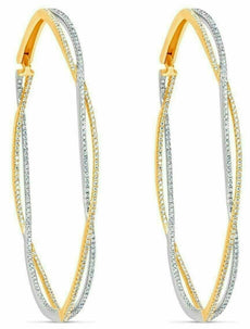 ESTATE LARGE 2.30CT DIAMOND 18KT TWO TONE GOLD INFINITY INSIDE OUT HOOP EARRINGS