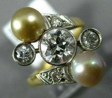 ANTIQUE WIDE 1.1CT DIAMOND AAA SOUTH SEA PEARL 18KT YELLOW GOLD ANNIVERSARY RING