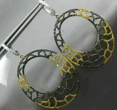ESTATE EXTRA LARGE 3.68CT WHITE YELLOW & BLACK DIAMOND 18KT YELLOW GOLD EARRINGS
