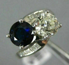 ANTIQUE 2.10CT DIAMOND & AAA SAPPHIRE 14KT WHITE GOLD TWO STONE ANNIVERSARY RING