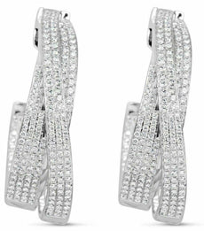 ESTATE LARGE 3.10CT DIAMOND 18KT WHITE GOLD MULTI ROW LOVE HOOP HANGING EARRINGS