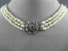 ANTIQUE .50CT AAA SAPPHIRE & BAHRAIN PEARL 18K WHITE GOLD CHOKER NECKLACE #25833