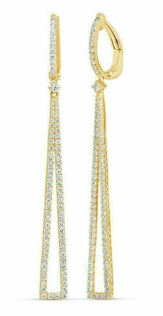 ESTATE LARGE 1.45CT DIAMOND 18KT YELLOW GOLD TRIANGULAR HUGGIE HANGING EARRINGS