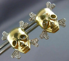 ESTATE LARGE .20CT ROUND DIAMOND 14KT YELLOW GOLD 3D HAPPY SKULL STUD EARRINGS