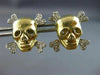 ESTATE LARGE .20CT ROUND DIAMOND 14KT YELLOW GOLD 3D HAPPY SKULL STUD EARRINGS