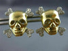 ESTATE LARGE .20CT ROUND DIAMOND 14KT YELLOW GOLD 3D HAPPY SKULL STUD EARRINGS