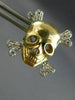 ESTATE LARGE .20CT ROUND DIAMOND 14KT YELLOW GOLD 3D HAPPY SKULL STUD EARRINGS