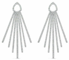 ESTATE 4.05CT DIAMOND 18K WHITE GOLD 3D CLASSIC MULTI SUN BURST HANGING EARRINGS