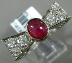 ANTIQUE LARGE 2CT DIAMOND & AAA RUBY 14KT WHITE GOLD FILIGREE OVAL BOW TIE RING