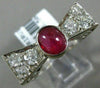 ANTIQUE LARGE 2CT DIAMOND & AAA RUBY 14KT WHITE GOLD FILIGREE OVAL BOW TIE RING