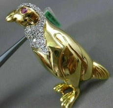 ANTIQUE LARGE 1.03CT DIAMOND & AAA RUBY 18K YELLOW GOLD HAPPY PENGUIN BROOCH PIN
