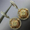 ESTATE LARGE 2.37CT WHITE & FANCY YELLOW DIAMOND 18K 2 TONE GOLD FLOWER EARRINGS