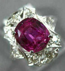ANTIQUE 3.31CT OLD MINE DIAMOND & AAA PINK SAPPHIRE PLATINUM FILIGREE RING 21234
