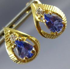 ESTATE 1.36CT DIAMOND PEAR TANZANITE 14K YELLOW GOLD POST FILIGREE EARRINGS 9762