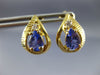 ESTATE 1.36CT DIAMOND PEAR TANZANITE 14K YELLOW GOLD POST FILIGREE EARRINGS 9762