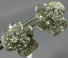 ESTATE LARGE .81CT DIAMOND 18KT WHITE GOLD 3D CLASSIC FLOWER CLIP ON EARRINGS