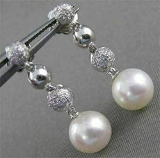 ESTATE .50CT DIAMOND & SOUTH SEA PEARL 14K WHITE GOLD PAVE HANGING EARRINGS 2667