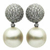 ESTATE LARGE 1.56CT DIAMOND & AAA SOUTH SEA PEARL 18KT WHITE GOLD PAVE EARRINGS