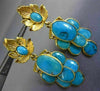 ANTIQUE LARGE TURQUOISE 18K YELLOW GOLD HANDCRAFTED OVAL FLOWER CLIP ON EARRINGS