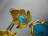 ANTIQUE LARGE TURQUOISE 18K YELLOW GOLD HANDCRAFTED OVAL FLOWER CLIP ON EARRINGS