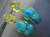 ANTIQUE LARGE TURQUOISE 18K YELLOW GOLD HANDCRAFTED OVAL FLOWER CLIP ON EARRINGS