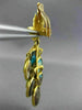 ANTIQUE LARGE TURQUOISE 18K YELLOW GOLD HANDCRAFTED OVAL FLOWER CLIP ON EARRINGS