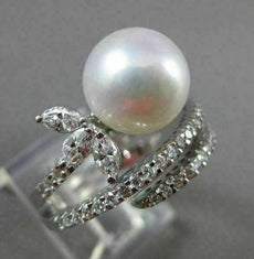 ANTIQUE 1.10CT DIAMOND 10MM SOUTH SEA PEARL 14KT WHITE GOLD COCKTAIL RING #22918