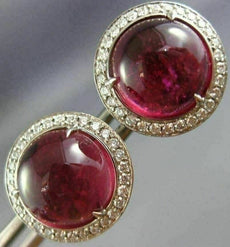 ESTATE LARGE 8.05CT DIAMOND & CABOCHON TOURMALINE 14KT WHITE GOLD HALO EARRINGS